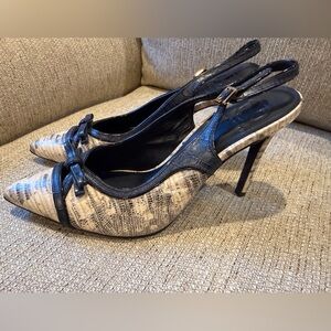 Tory Burch Navy and Cream Slingback Heels with Bows